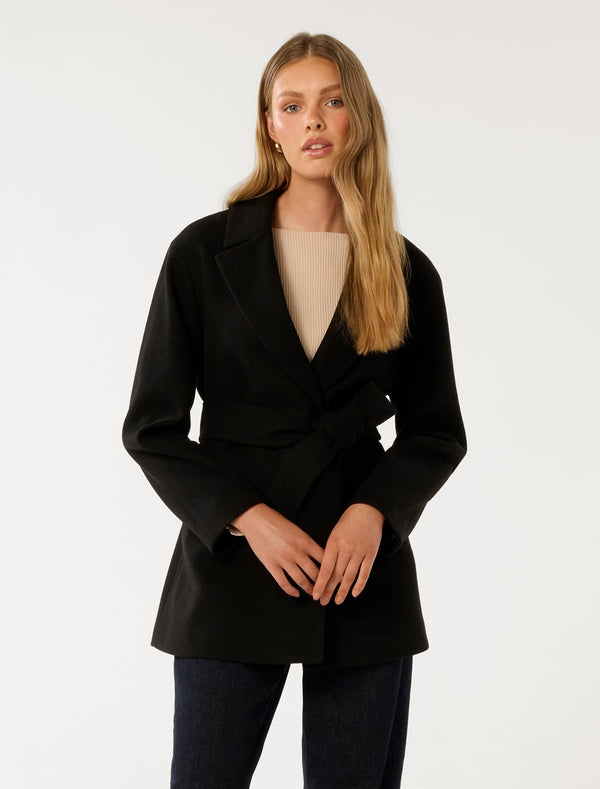 Adele Wrap Coat Black Forever New