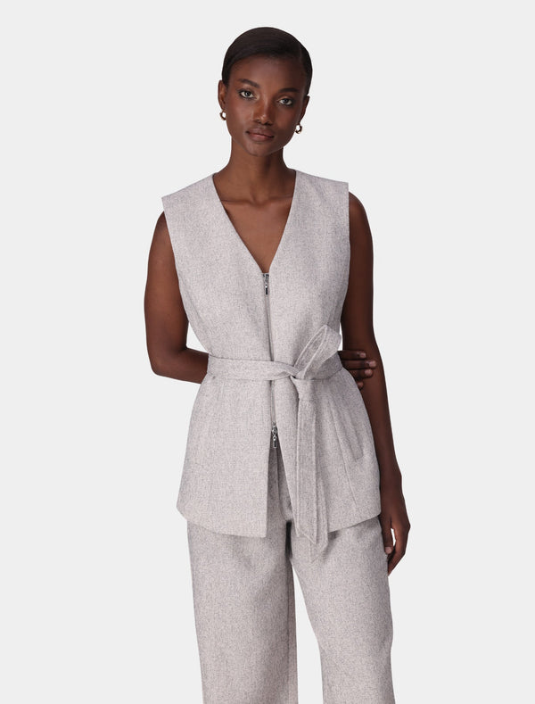 Jackie Zip Waistcoat Soft Grey Fleck Set Forever New