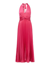Natasha Pleated Satin Halter Maxi Dress