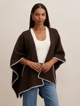 Sara Stitch Detail Cape 0 Chocolate Ivory Forever New