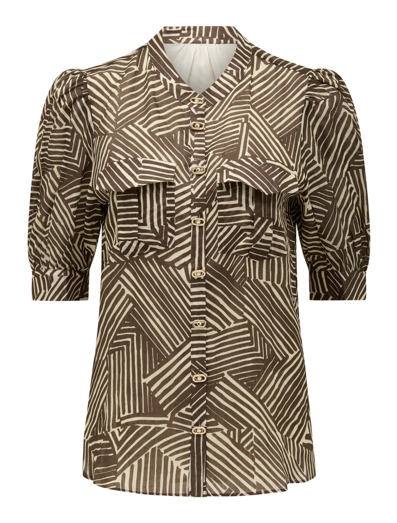 Lorna Utility Blouse Dark Sloane Abstract Forever New