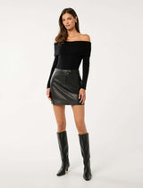 Kyla Long Sleeve Wool Blend Bardot Top Forever New