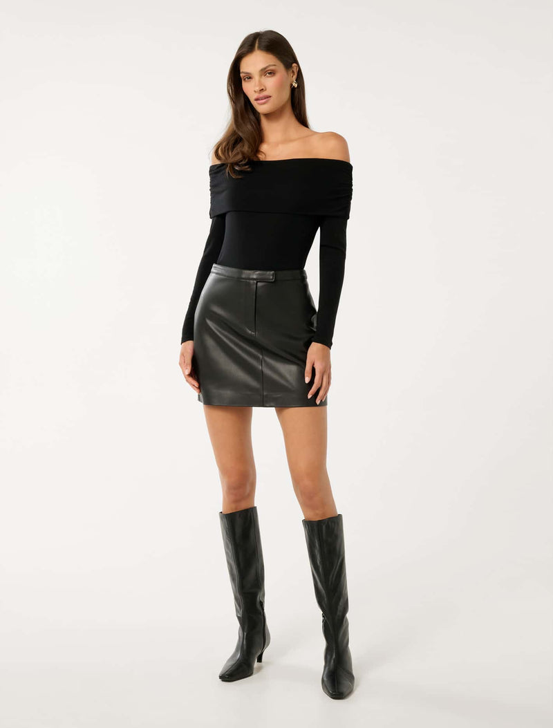 Kyla Long Sleeve Wool Blend Bardot Top Forever New