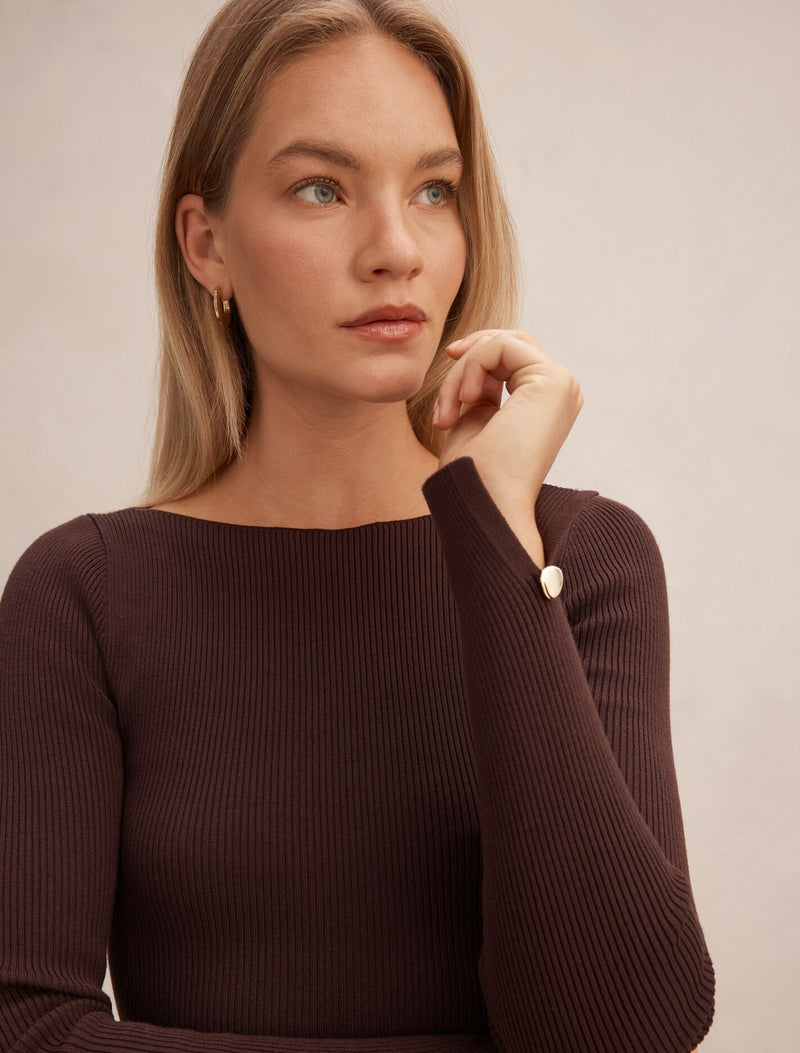 Alaia Knit Rib Top Chocolate | Forever New
