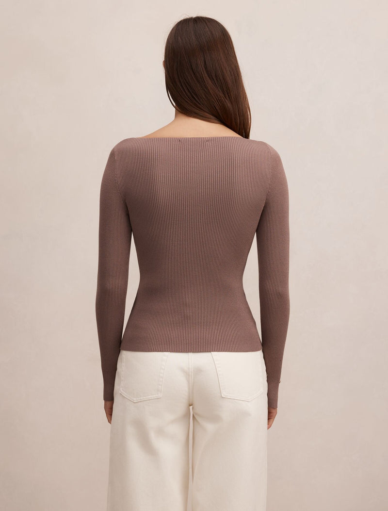 Alaia Knit Rib Top Deep Taupe | Forever New