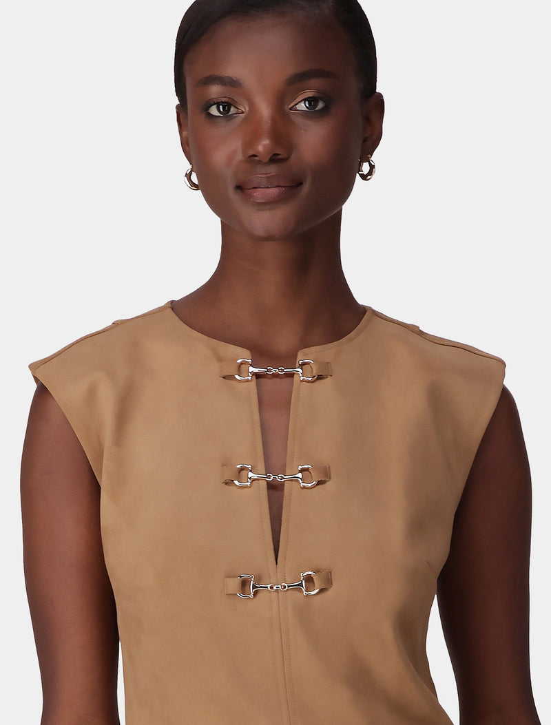 Clover Snaffle Detail Mini Dress Suede Forever New