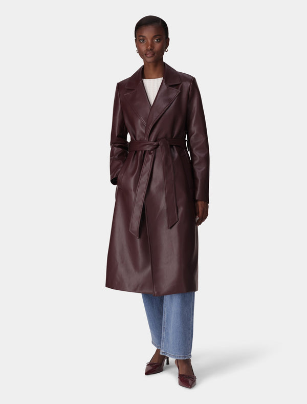 Gabbi Vegan Leather Trench Coat Berry Forever New