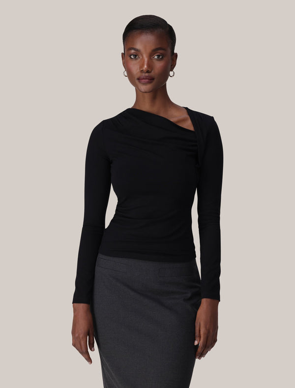 Roma Asym Neck Top Black Forever New