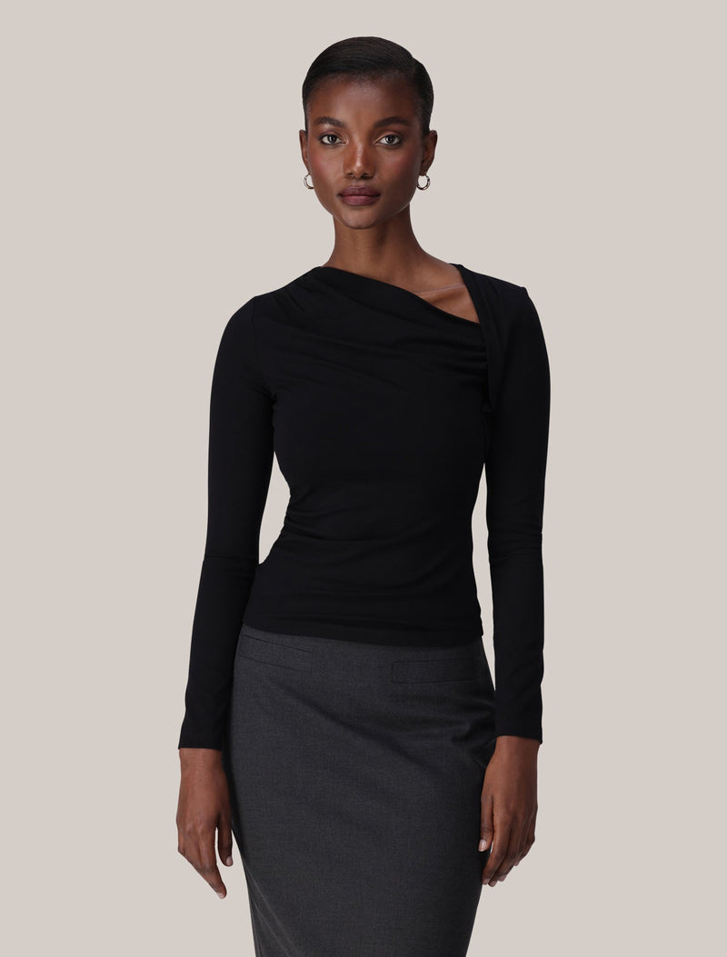 Roma Asym Neck Top Black Forever New