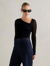 Keira Stitch Detail Knit Top Black Forever New