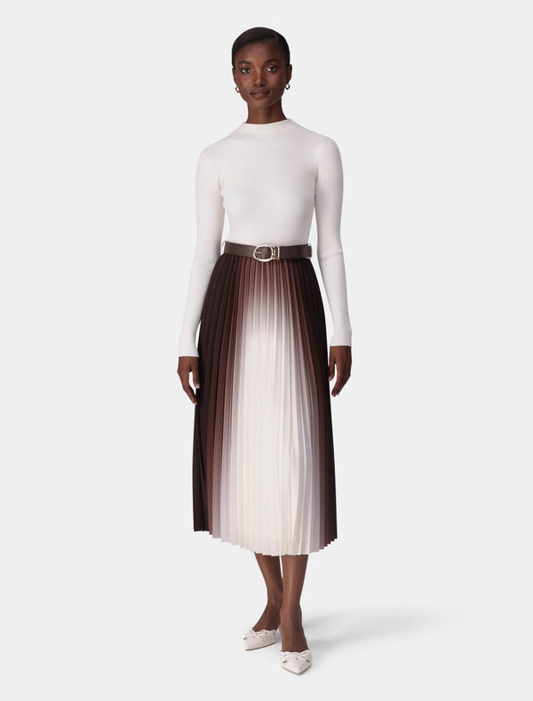 Riley Placement Ombre Pleat Midi Dress Chocolate Forever New