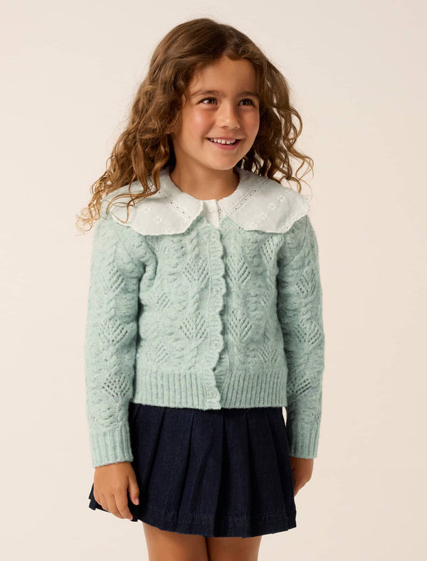 Dorothea Girls Cable Cardigan Sea Mist Marle Forever New