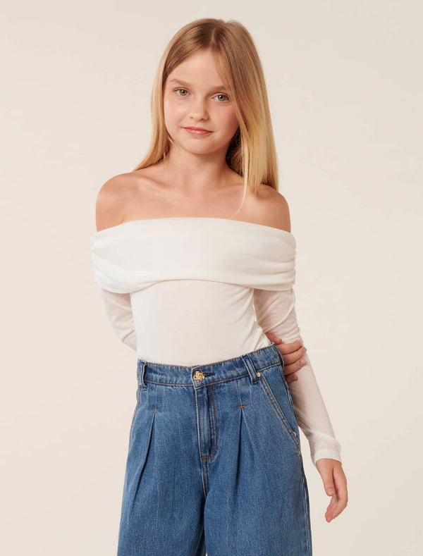 Cassidy Teen Off Shoulder T-Shirt White Cloud Forever New