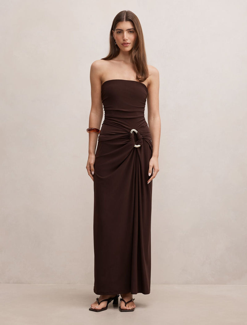 strapless jersey maxi dress Keely Bitter Chocolate mf:w_clothing_size_unified:Small
