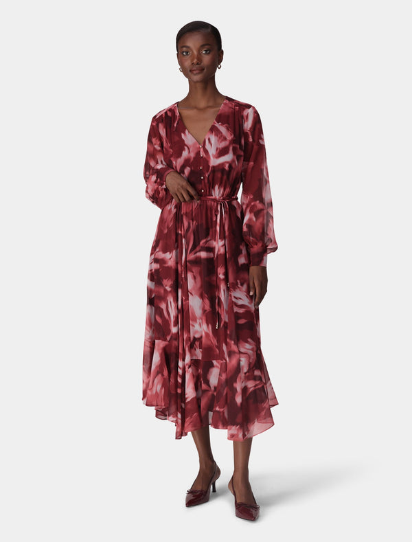 Elizabeth Long Sleeve Midi Dress Berry Odella Floral Forever New