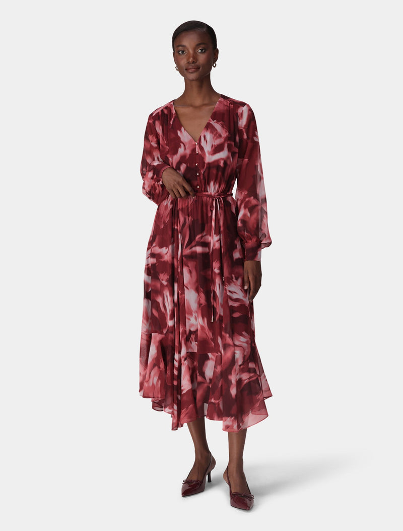 Elizabeth Long Sleeve Midi Dress Berry Odella Floral Forever New