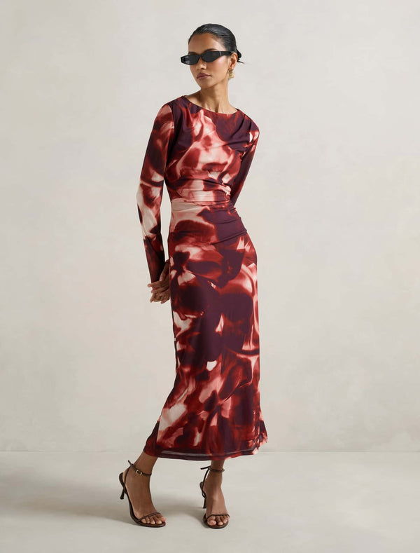 Alannah Petite Printed Midi Dress Dark Rosalia Floral Forever New