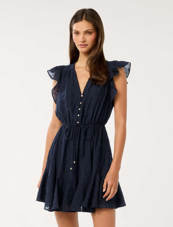 Maxine Flutter Sleeve Mini Dress Navy Forever New