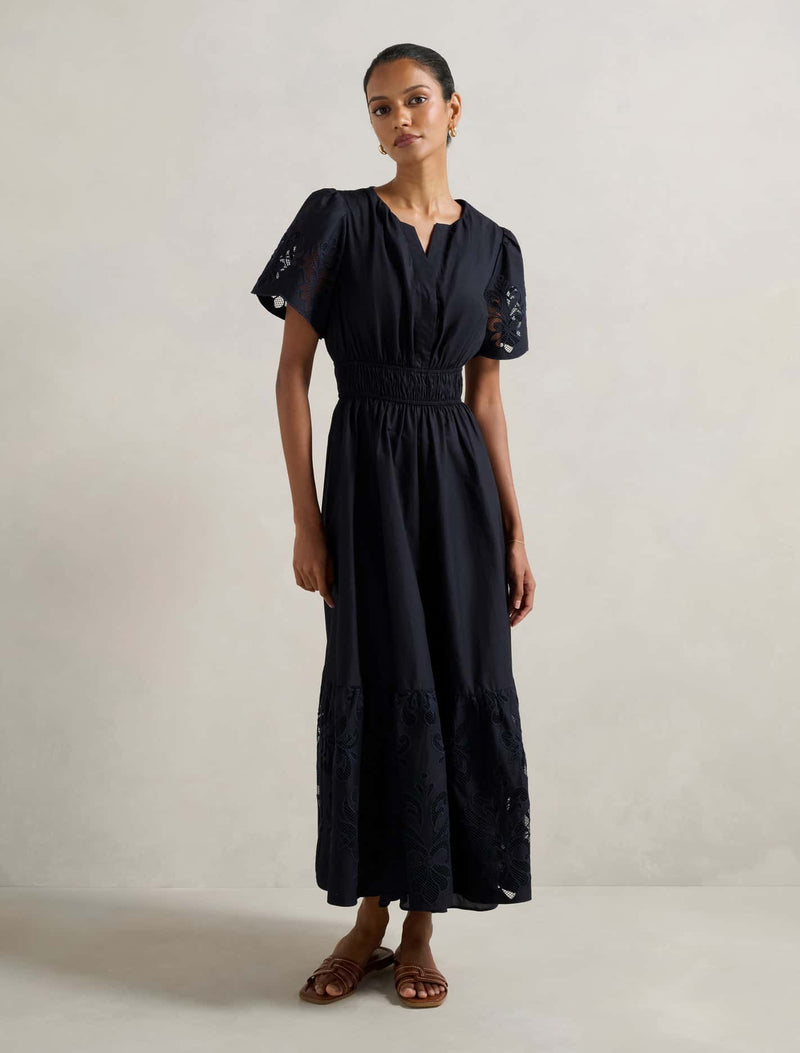 Eleanor Petite Cutwork Midi Dress Navy Forever New