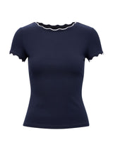 Rebecca Scallop Trim T-shirt Navy Porcelain Forever New