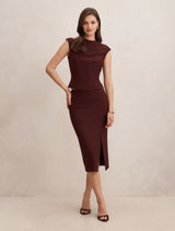 Lacey Crepe Split Midi Skirt Forever New