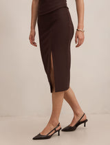 Lacey Crepe Split Midi Skirt Forever New