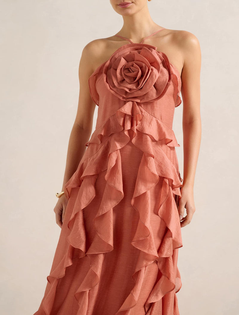 Celestia Flower Ruffle Midi Dress