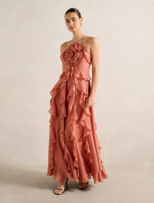 Celestia Flower Ruffle Midi Dress