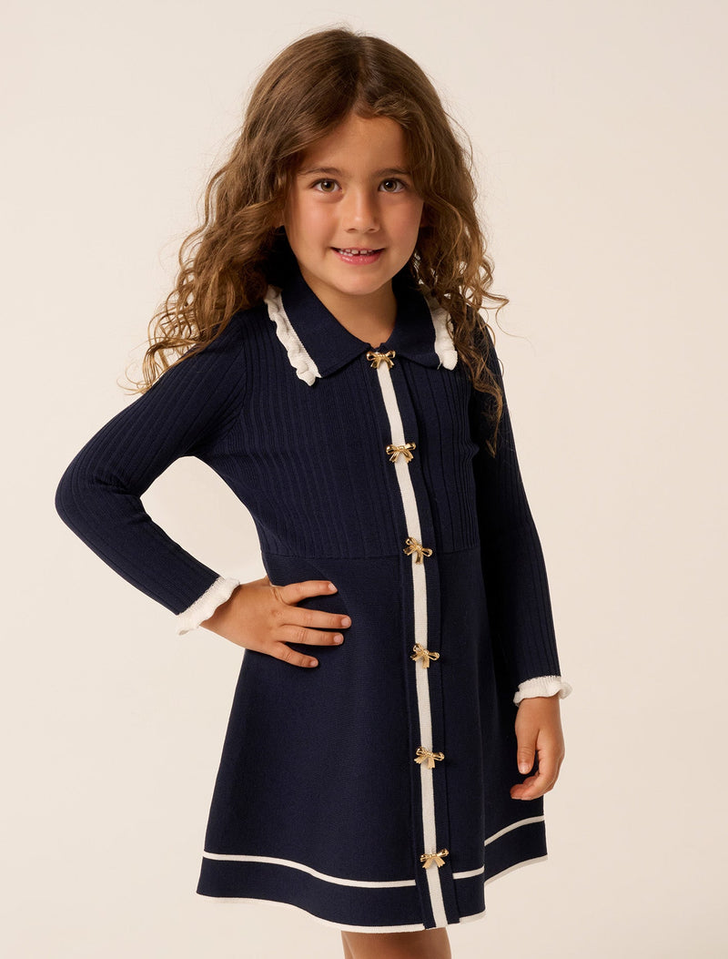 Aubrey Girls Collared Knit Dress Midnight Navy Forever New