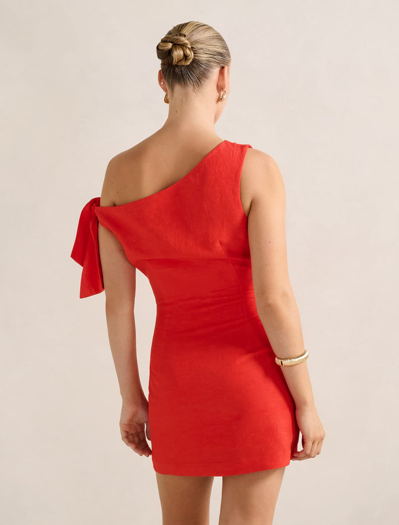 Cinzia Tipped Shoulder Linen Mini Dress