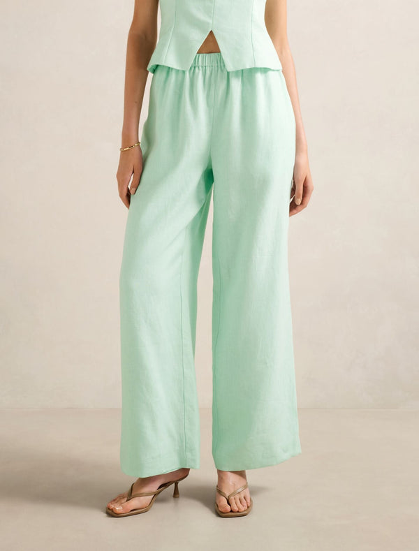 Ally Linen Elastic Wide Leg Pants Mint Set Forever New