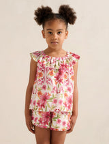 Pia Girls Ruffled Babydoll Top Pink Nava Floral Forever New