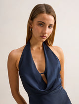 Becca Cowl Halter Satin Dress Forever New