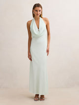 Becca Cowl Halter Satin Dress Spearmint Forever New