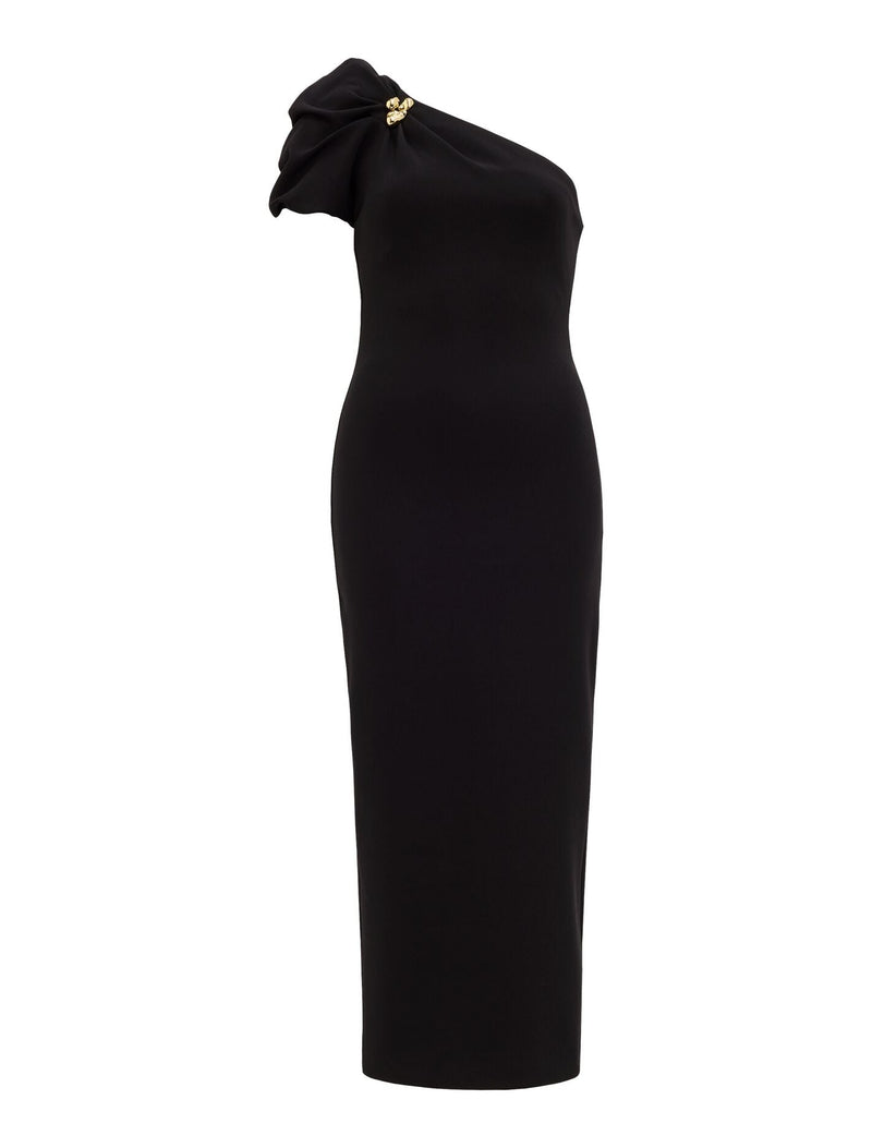 Linda One Shoulder Puff Sleeve Midi Dress Black | Forever New Linda One Shoulder Puff Sleeve Midi Dress Black | Forever New