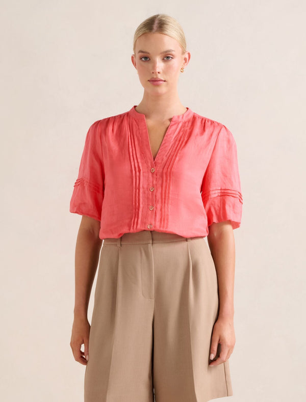 Mariella Pintuck Blouse Sun Kissed Coral Forever New