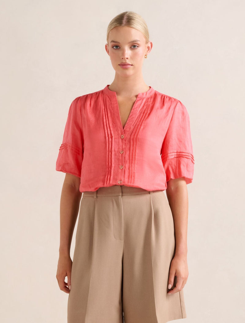 Mariella Pintuck Blouse Sun Kissed Coral Forever New