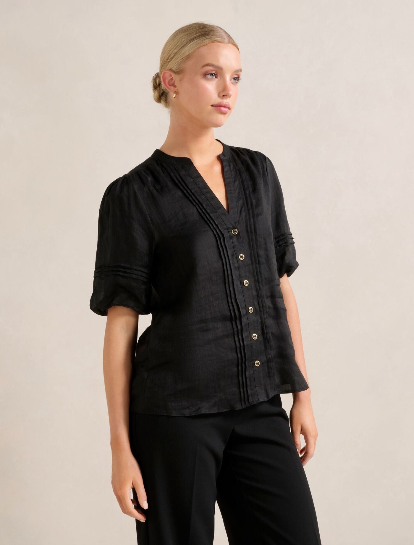 Mariella Pintuck Blouse Black | Forever New