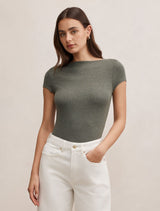 Andie Boat Neck Baby T-Shirt Green Marle Forever New