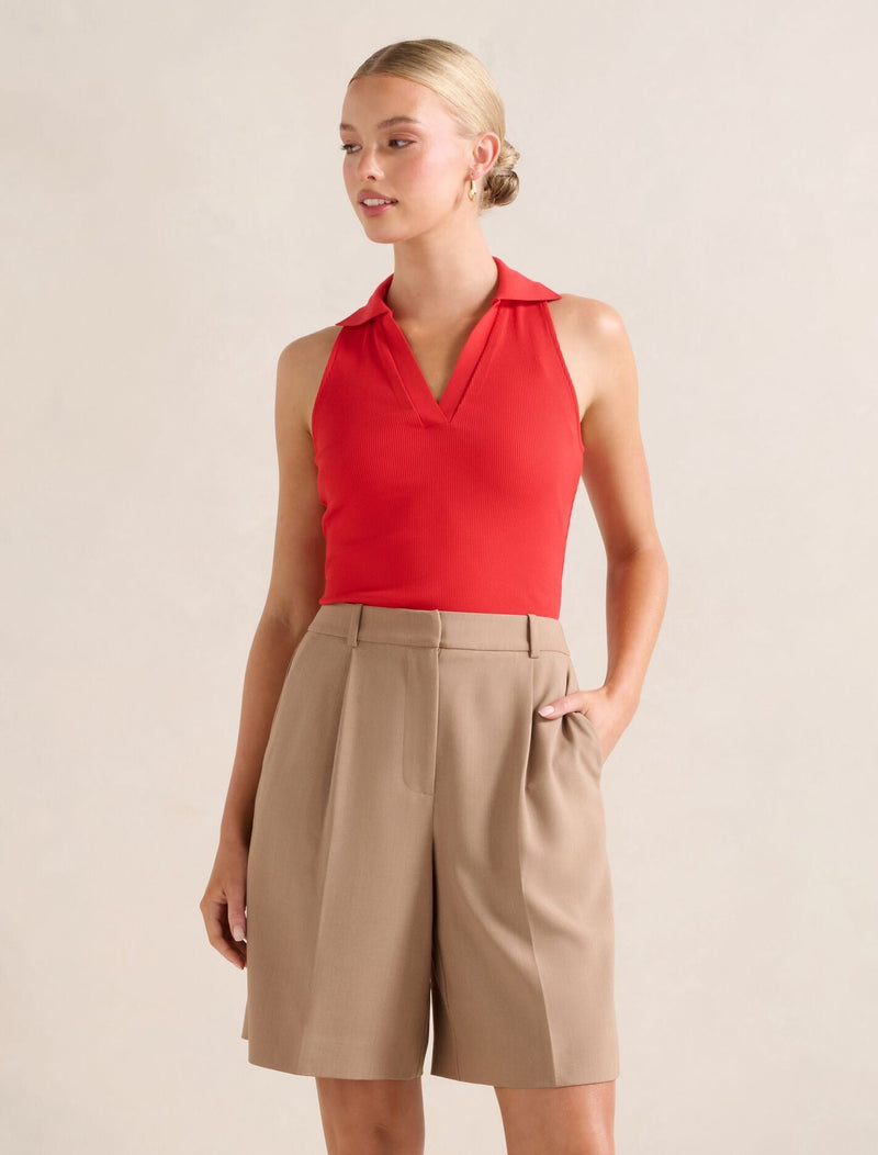 Clover Collared Halter Top Red Forever New