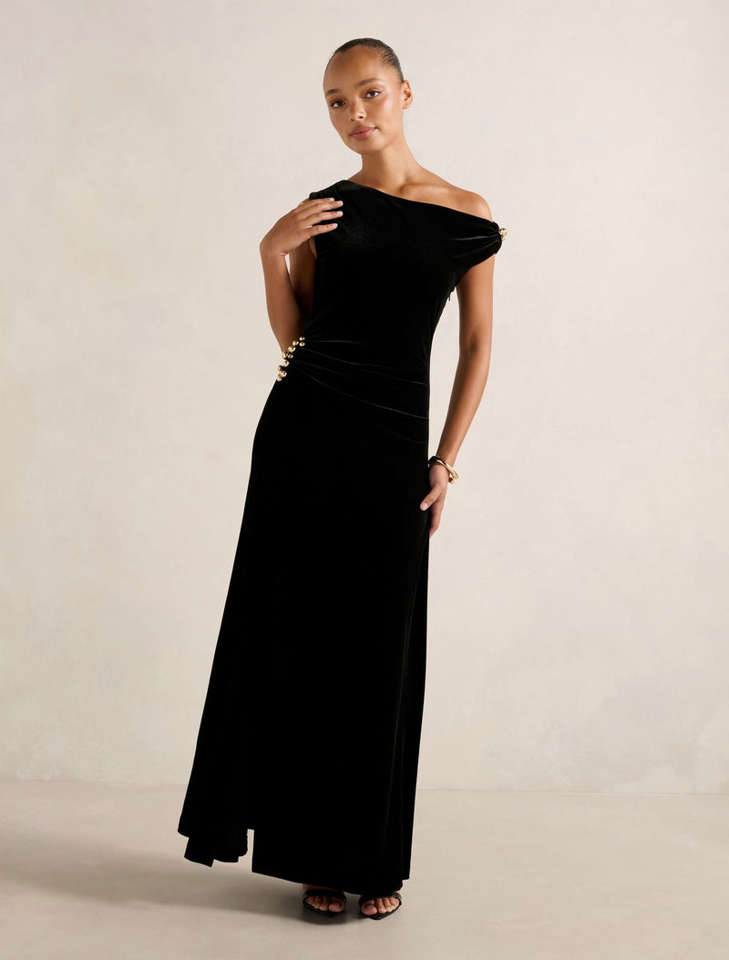 black off the shoulder velvet dress Winslet ComingBack Halterneck Babydoll Mini Dress Partially lined Fabric:Hosiery Cotton