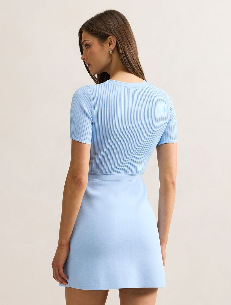 aya muse merano knit mini dress in blue Issie Short Sleeve Knit Mini Dress Soft Blue