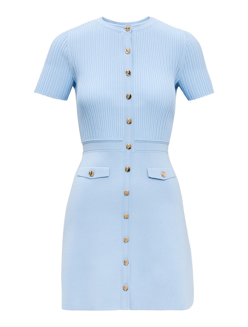 aya muse merano knit mini dress in blue Issie Short Sleeve Knit Mini Dress Soft Blue