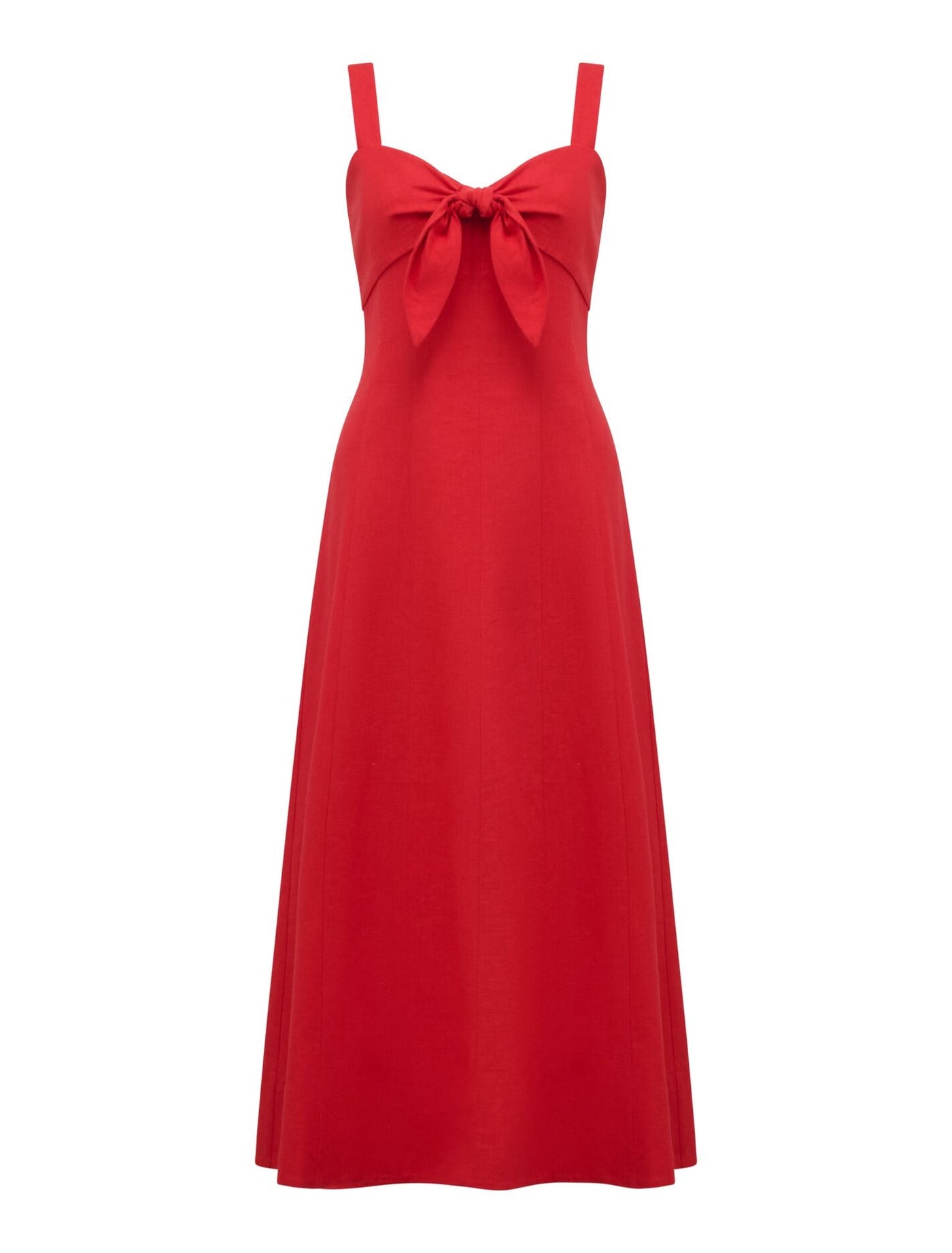 Kara Tie Front Linen Midi Dress Bright Red