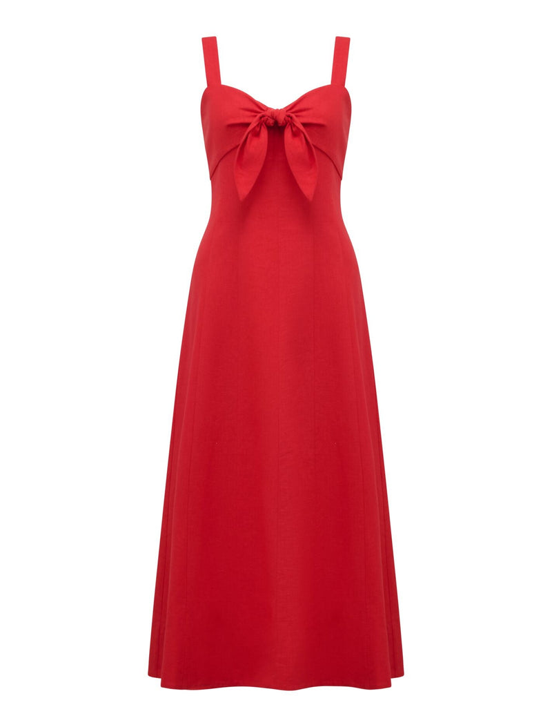 Kara Tie Front Linen Midi Dress Forever New