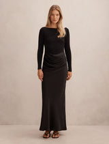 Briella Boat Neck Drape Maxi Dress Black Forever New