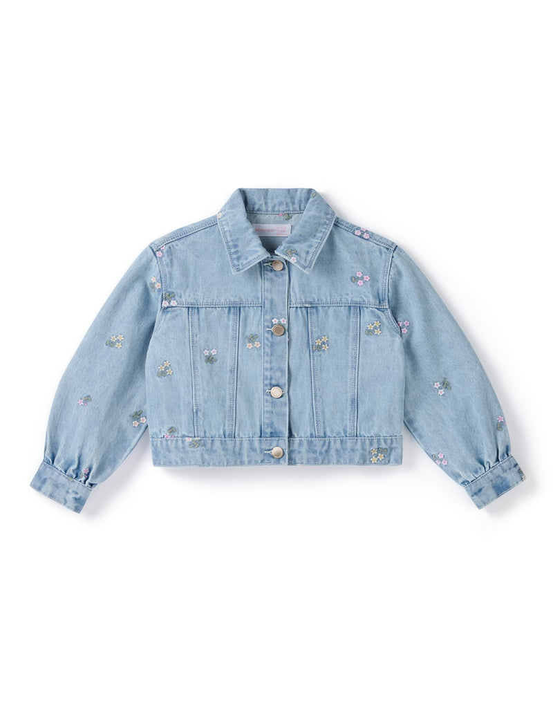 Kristen Girls Denim Emb Crop Jacket Forever New