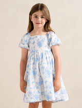 Ria Girls Puff Sleeve Print Dress