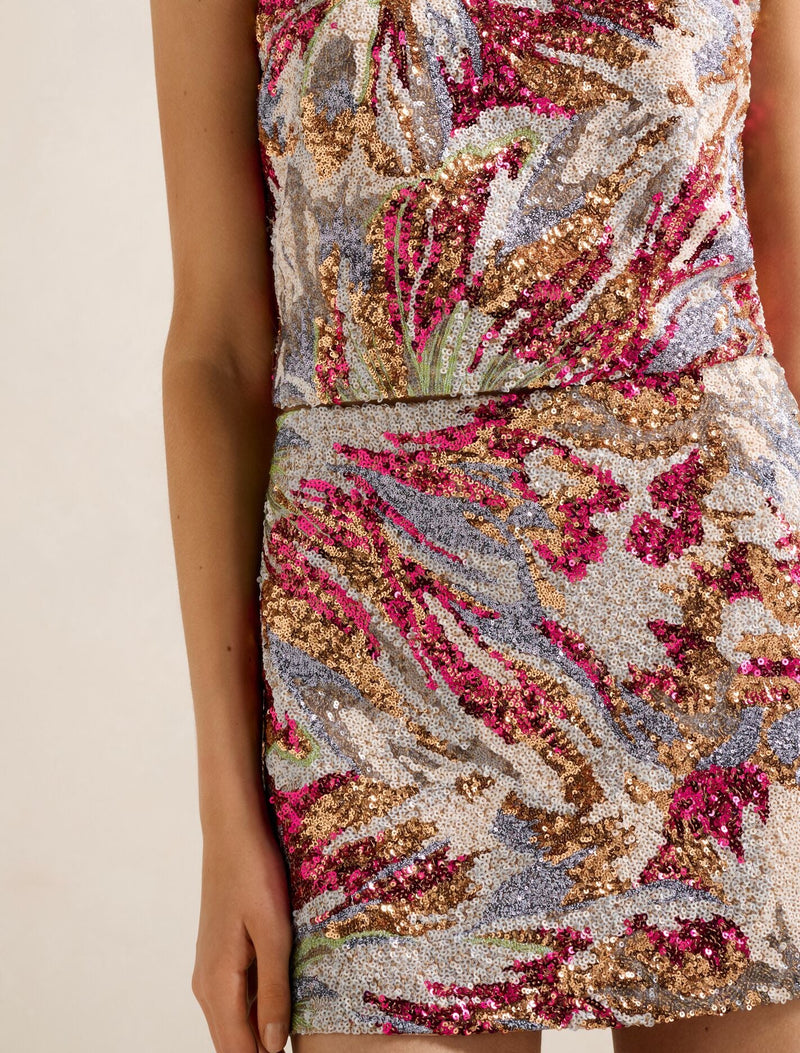 Ariana Floral Sequin Mini Skirt Forever New