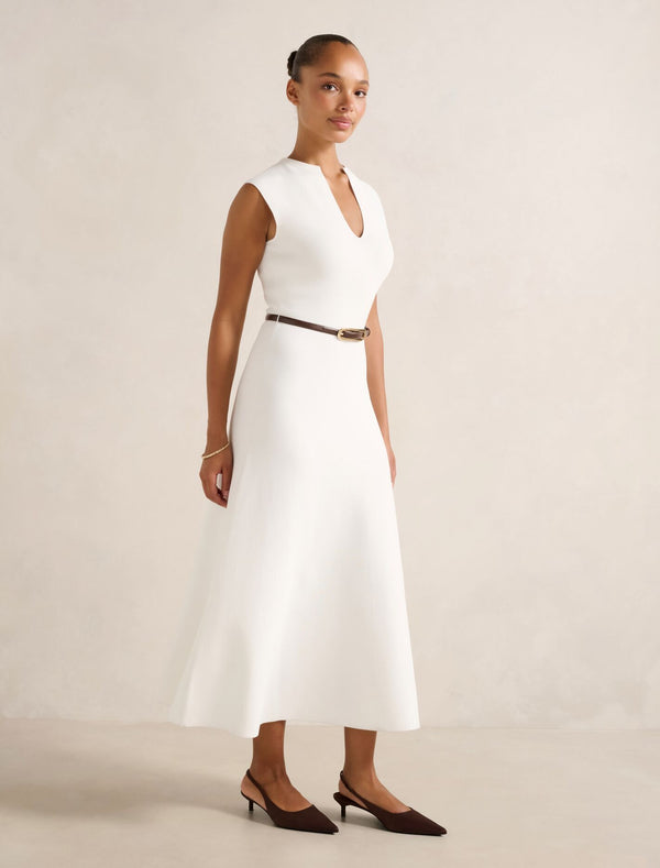 Celia Extended Shoulder Knit Midi Dress